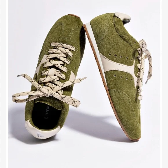 Larroude Stella Suede Sneakers in Seaweed Suede and Ivory Leather - Picture 7 of 11